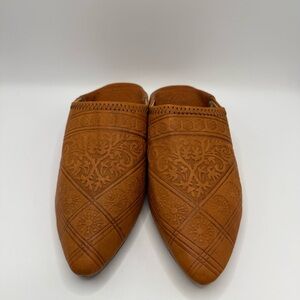 New Vrai Cuir Handmade Brown Leather Women’s Moroccan Flat Slippers 38EU 7.5 US